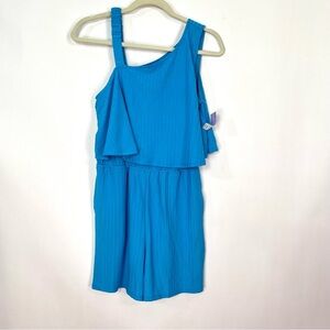Girls Blue Jumper Romper Off Shoulder Asymmetrical Sz XL 13/14 NWT